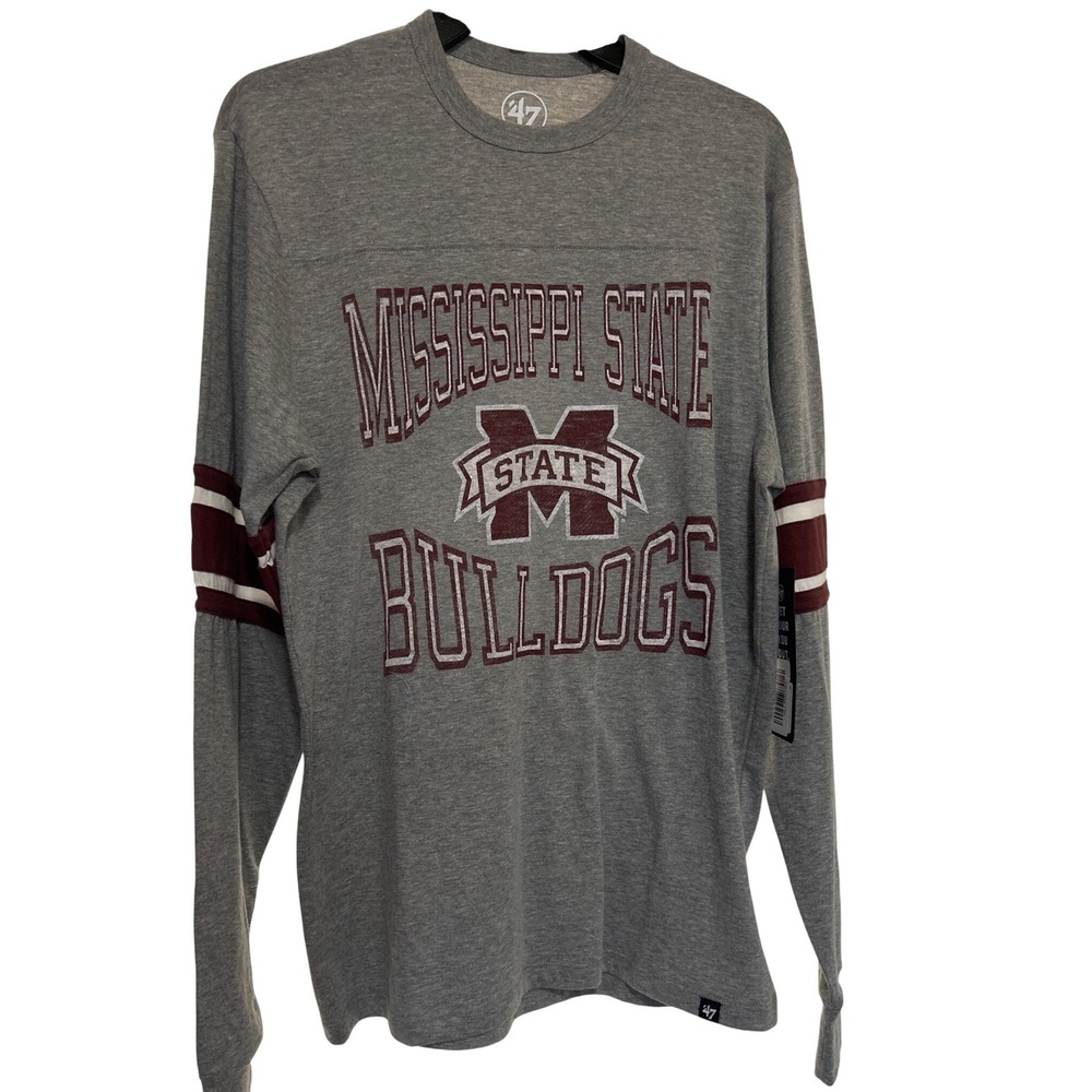 47 Brand Mississippi State Bulldogs‎ Mens Small Slate Grey Long Sleeve Tee NWT